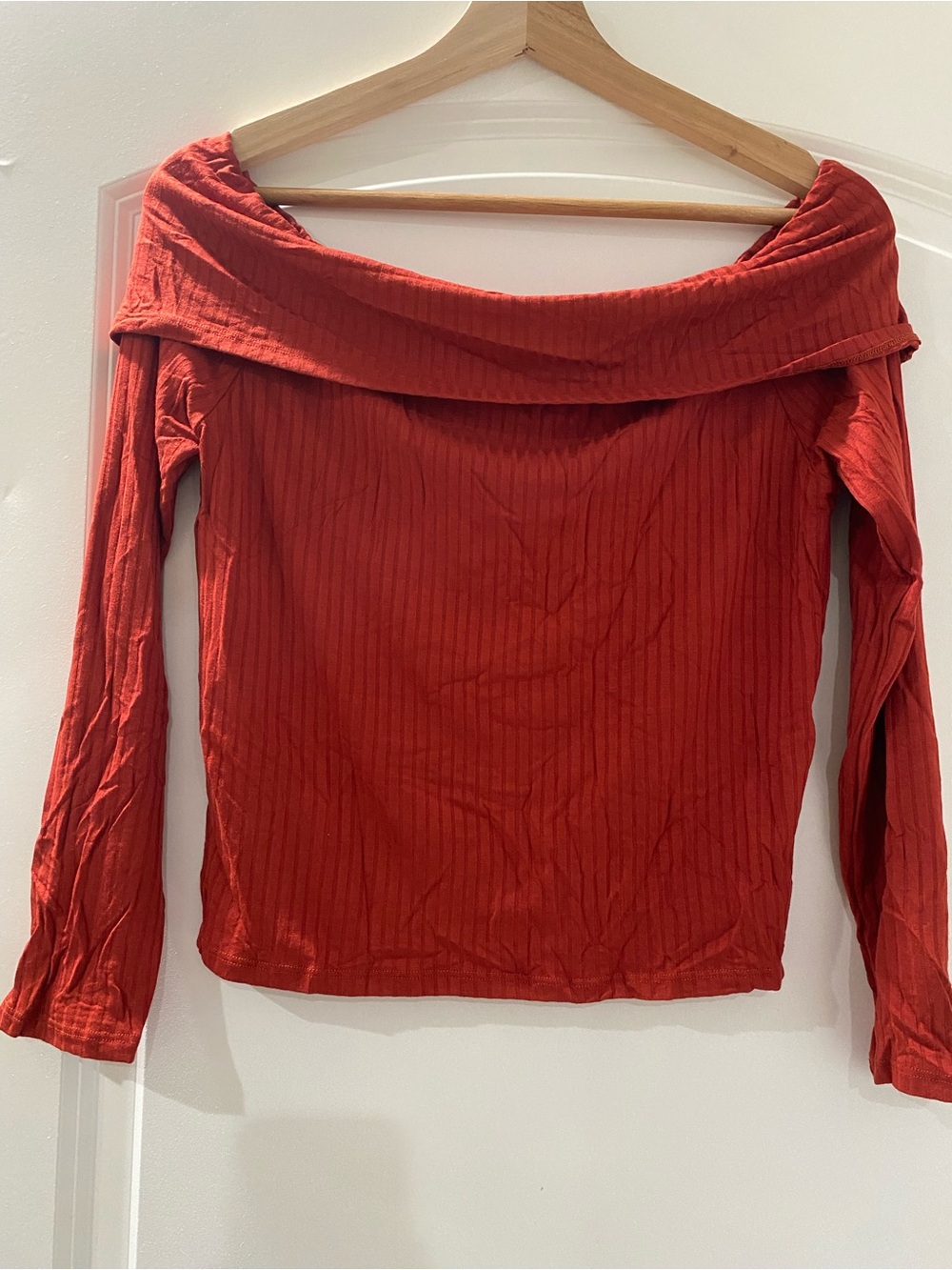 NWOT Off-Shoulder Ribbed Long-Sleeve Top - Orange